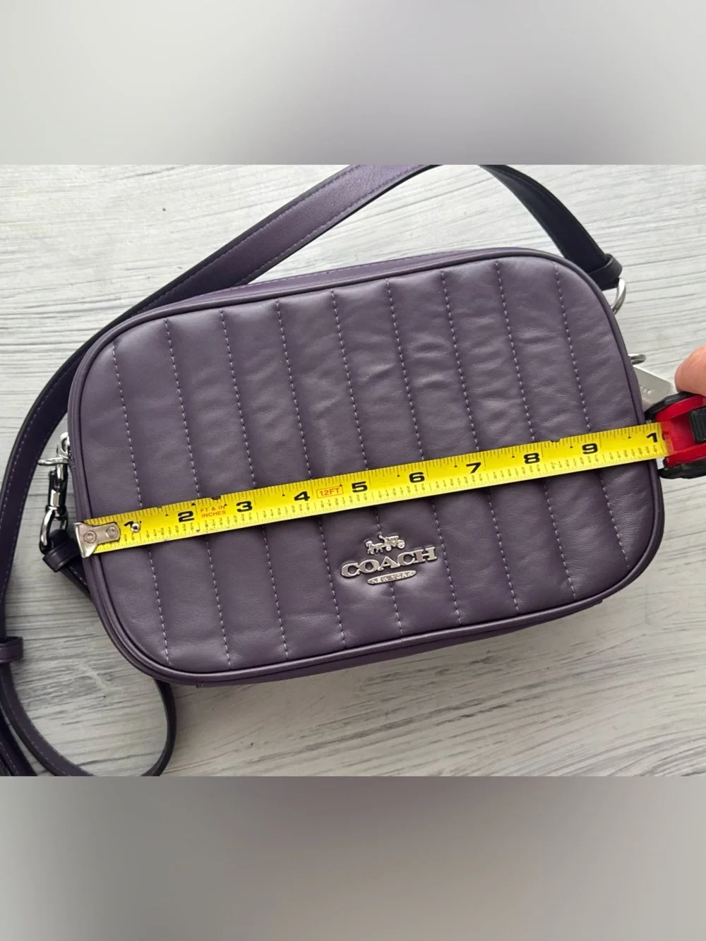 Coach Purple Quilted Leather Camera Bag Crossbody Silver Hardware